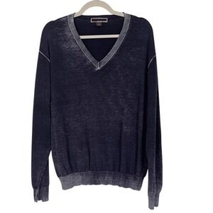 Michael‎ Kors Distressed Cotton V-Neck Pullover Sweater Washed Blue Men's XXL
